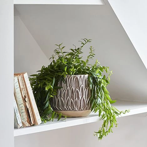 Arles Leaf Embossed Mocha Planter H20Cm D22Cm 2 Arles Leaf Embossed Mocha Planter H20Cm D22Cm - Image 2