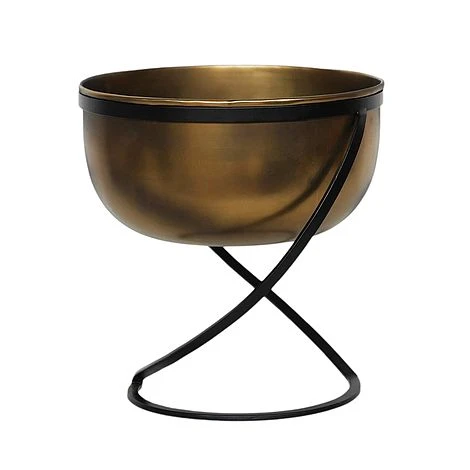 Indoor Kensington Brass Metal Round Planter On Stand H30Cm W28Cm 1 Indoor Kensington Brass Metal Round Planter On Stand H30Cm W28Cm