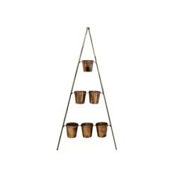 Outdoor Vertical Gold Metal Wall Plant Stand With Planters H148Cm W69Cm Planter Size External Diam 14Cm
