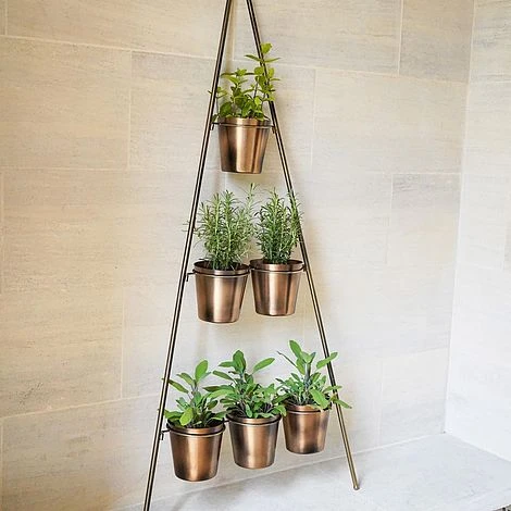 Outdoor Vertical Gold Metal Wall Plant Stand With Planters H148Cm W69Cm Planter Size External Diam 14Cm 2 Outdoor Vertical Gold Metal Wall Plant Stand With Planters H148Cm W69Cm Planter Size External Diam 14Cm - Image 2