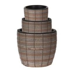Idooka Black Round Trio Of Plant Pots -Garden Supplies Sale Stacked