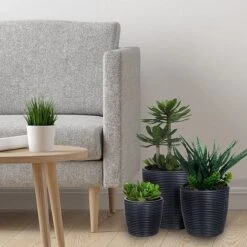 Idooka Black Round Trio Of Plant Pots -Garden Supplies Sale VN8000 PLANT POTS.BLACK .Lifestyle